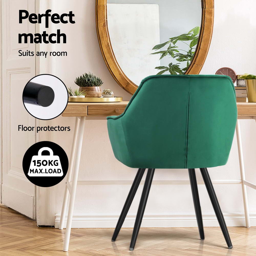 Artiss Dining Chairs Set of 4 Velvet Diamond Tufted Armchair Green - Image 6