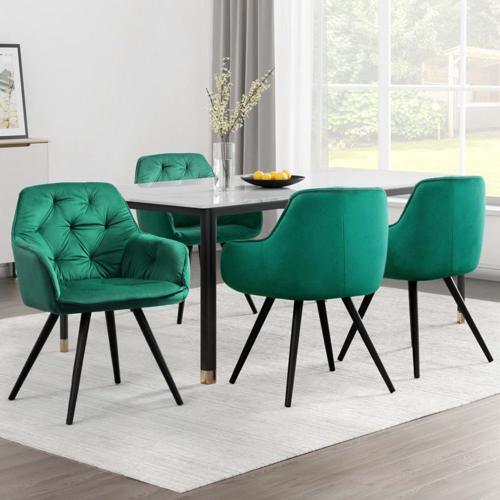 Artiss Dining Chairs Set of 4 Velvet Diamond Tufted Armchair Green - Image 7