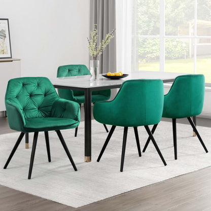 Artiss Dining Chairs Set of 4 Velvet Diamond Tufted Armchair Green - Image 7