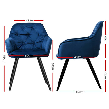 Artiss Dining Chairs Set of 4 Velvet Diamond Tufted Armchair Blue - Image 2