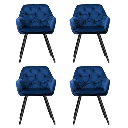 Artiss Dining Chairs Set of 4 Velvet Diamond Tufted Armchair Blue - Image 3