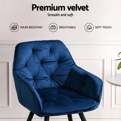 Artiss Dining Chairs Set of 4 Velvet Diamond Tufted Armchair Blue - Image 5