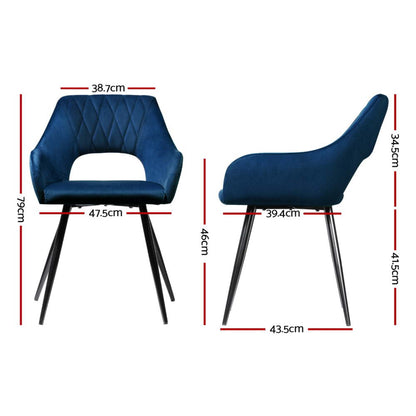 Artiss Dining Chairs Set of 4 Velvet Hollow Armchair Blue - Image 2