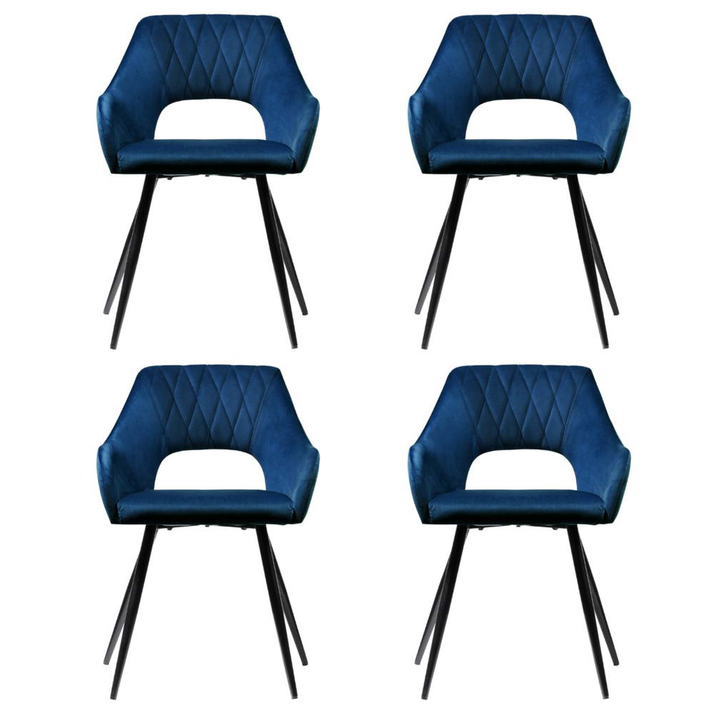 Artiss Dining Chairs Set of 4 Velvet Hollow Armchair Blue - Image 3