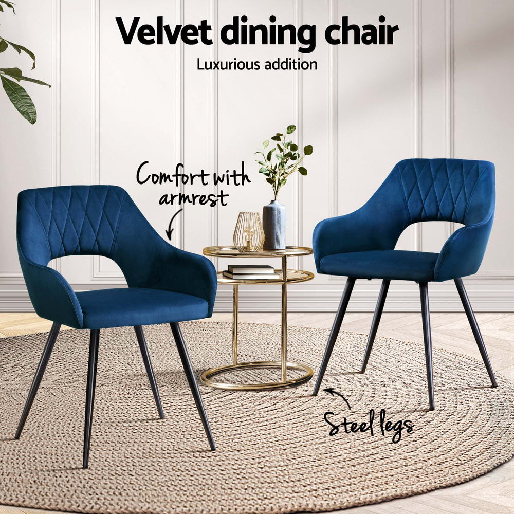 Artiss Dining Chairs Set of 4 Velvet Hollow Armchair Blue - Image 4