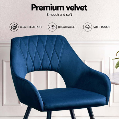 Artiss Dining Chairs Set of 4 Velvet Hollow Armchair Blue - Image 5