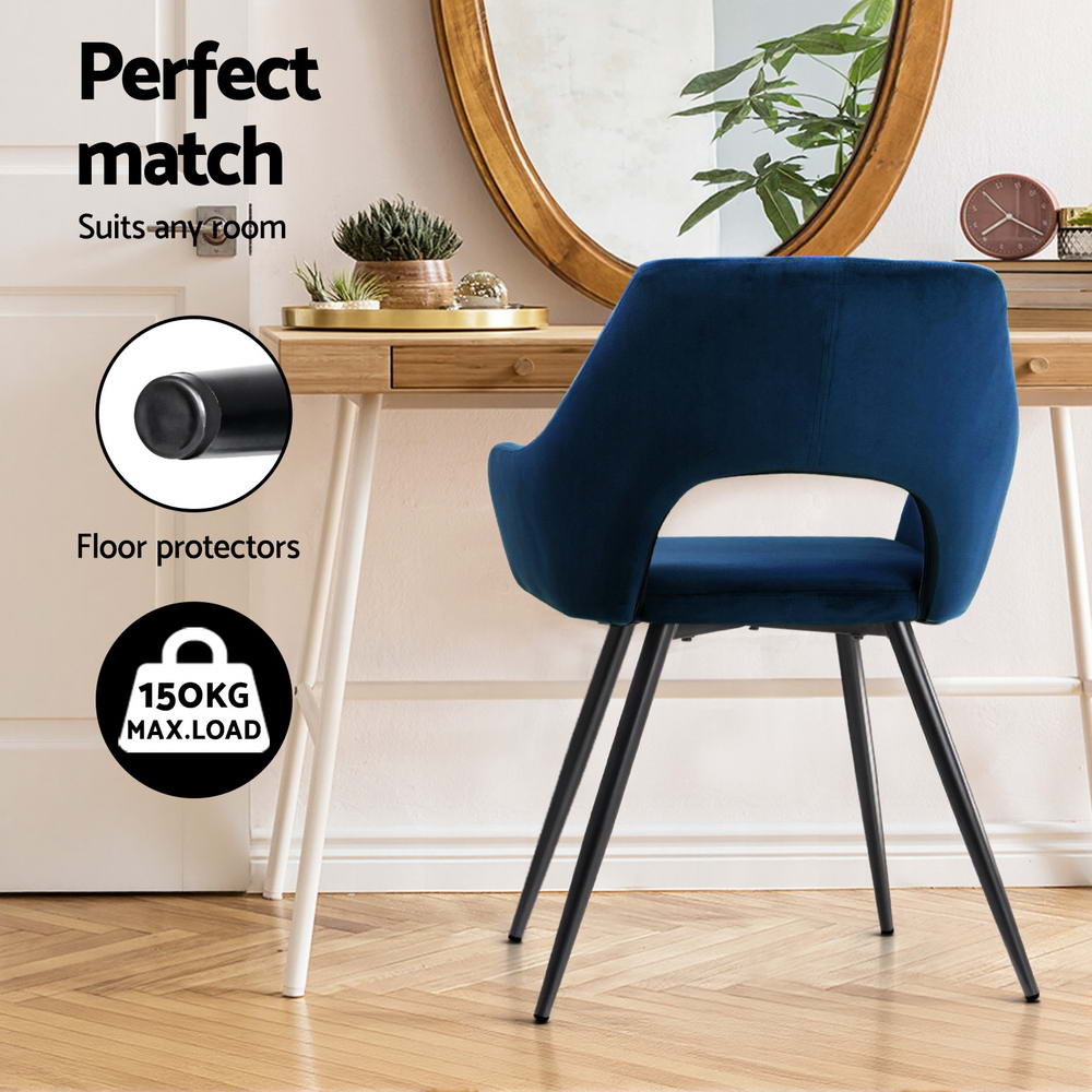 Artiss Dining Chairs Set of 4 Velvet Hollow Armchair Blue - Image 6