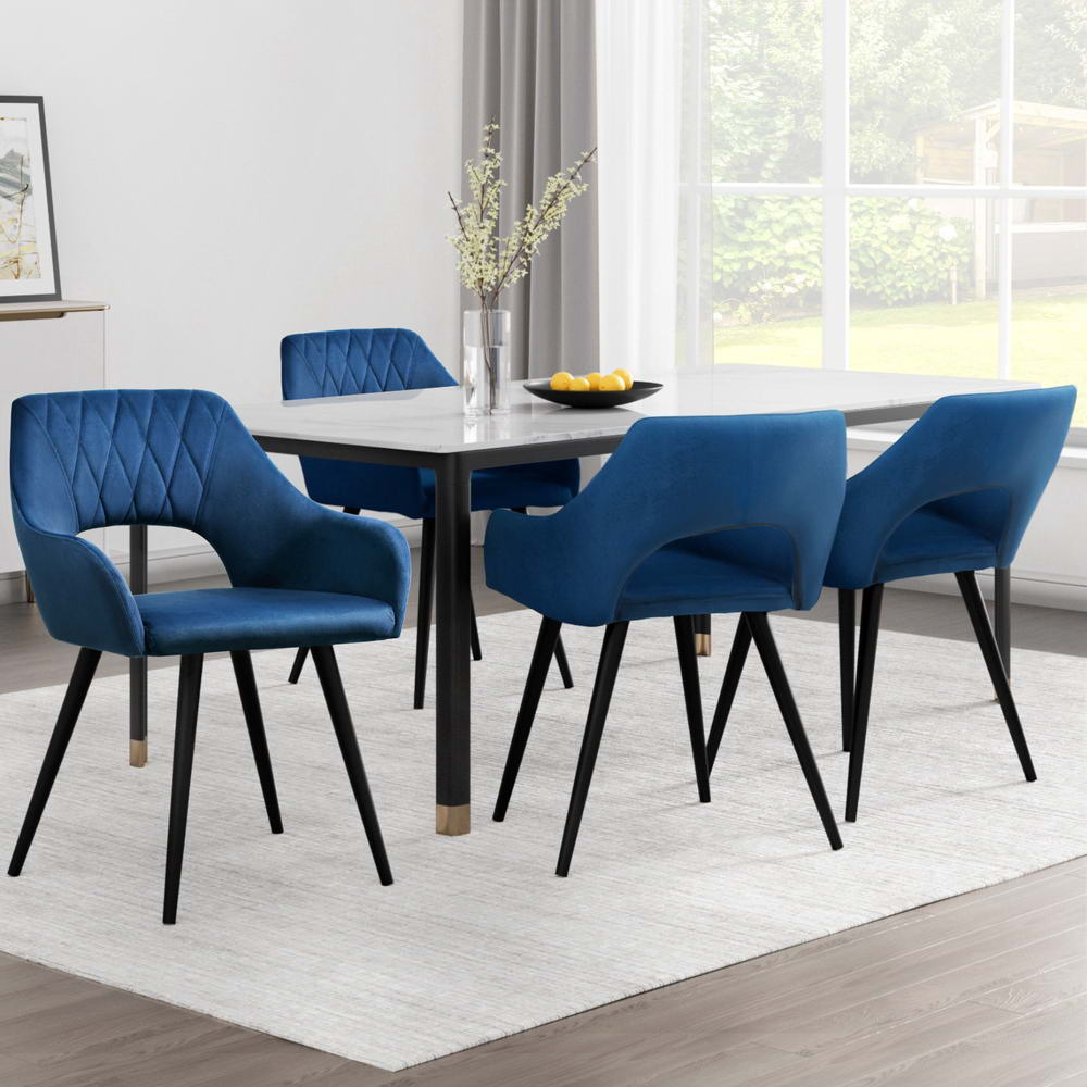 Artiss Dining Chairs Set of 4 Velvet Hollow Armchair Blue - Image 7