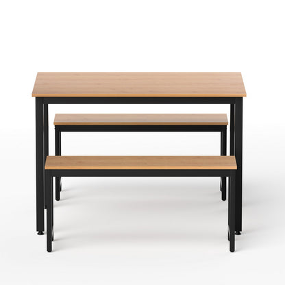 Artiss Dining Table and Chairs Set 3PCS Kitchen Metal Desk Bench Natural Oak - Image 3