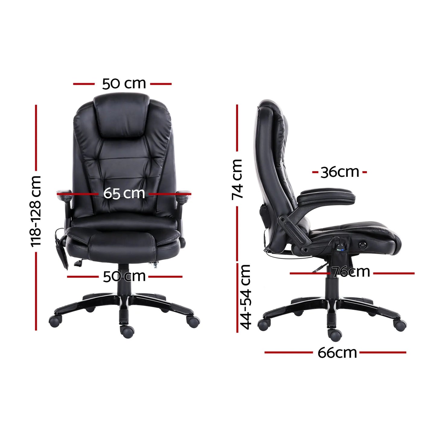 Artiss 8 Point Massage Office Chair Heated Seat Recliner PU Black - Image 2