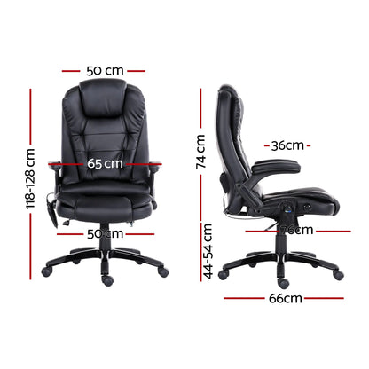 Artiss 8 Point Massage Office Chair Heated Seat Recliner PU Black - Image 2
