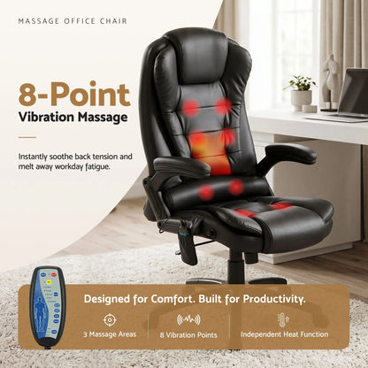 Artiss 8 Point Massage Office Chair Heated Seat Recliner PU Black - Image 4