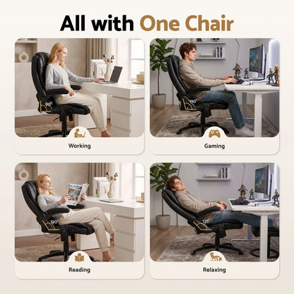 Artiss 8 Point Massage Office Chair Heated Seat Recliner PU Black - Image 6