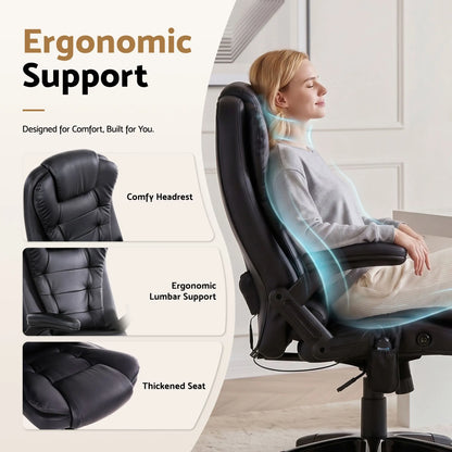 Artiss 8 Point Massage Office Chair Heated Seat Recliner PU Black - Image 7