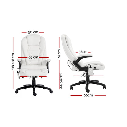 Artiss 8 Point Massage Office Chair Heated Seat Recliner PU White - Image 2