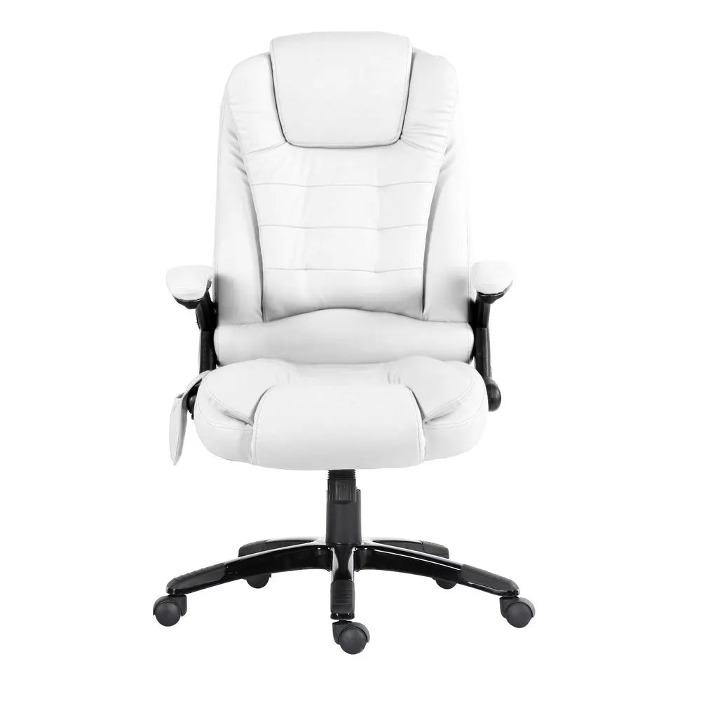 Artiss 8 Point Massage Office Chair Heated Seat Recliner PU White - Image 3