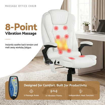 Artiss 8 Point Massage Office Chair Heated Seat Recliner PU White - Image 4