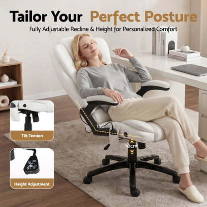Artiss 8 Point Massage Office Chair Heated Seat Recliner PU White - Image 5