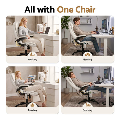Artiss 8 Point Massage Office Chair Heated Seat Recliner PU White - Image 6