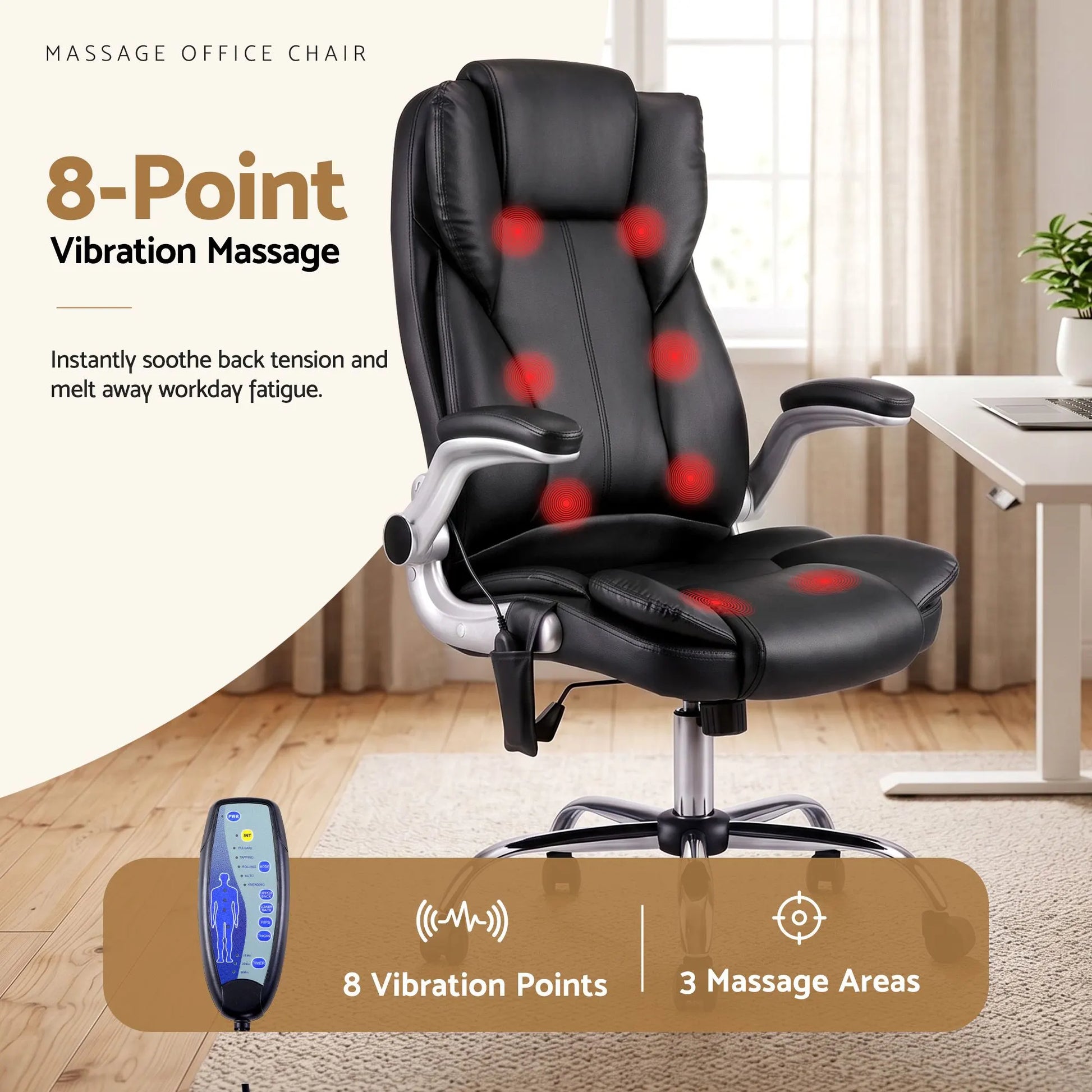 Artiss 8 Point Massage Office Chair PU Leather Black - Image 4