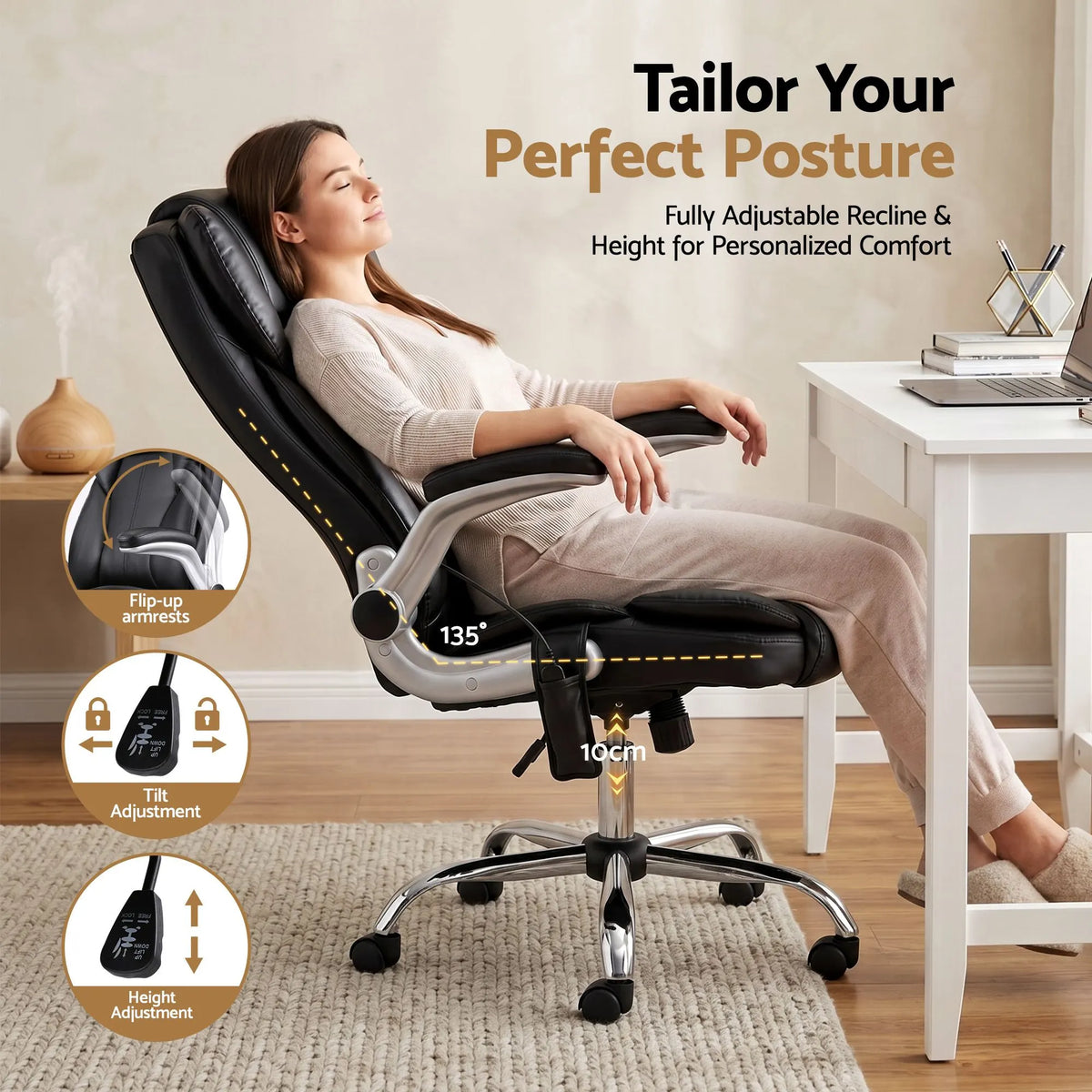 Artiss 8 Point Massage Office Chair PU Leather Black - Image 5