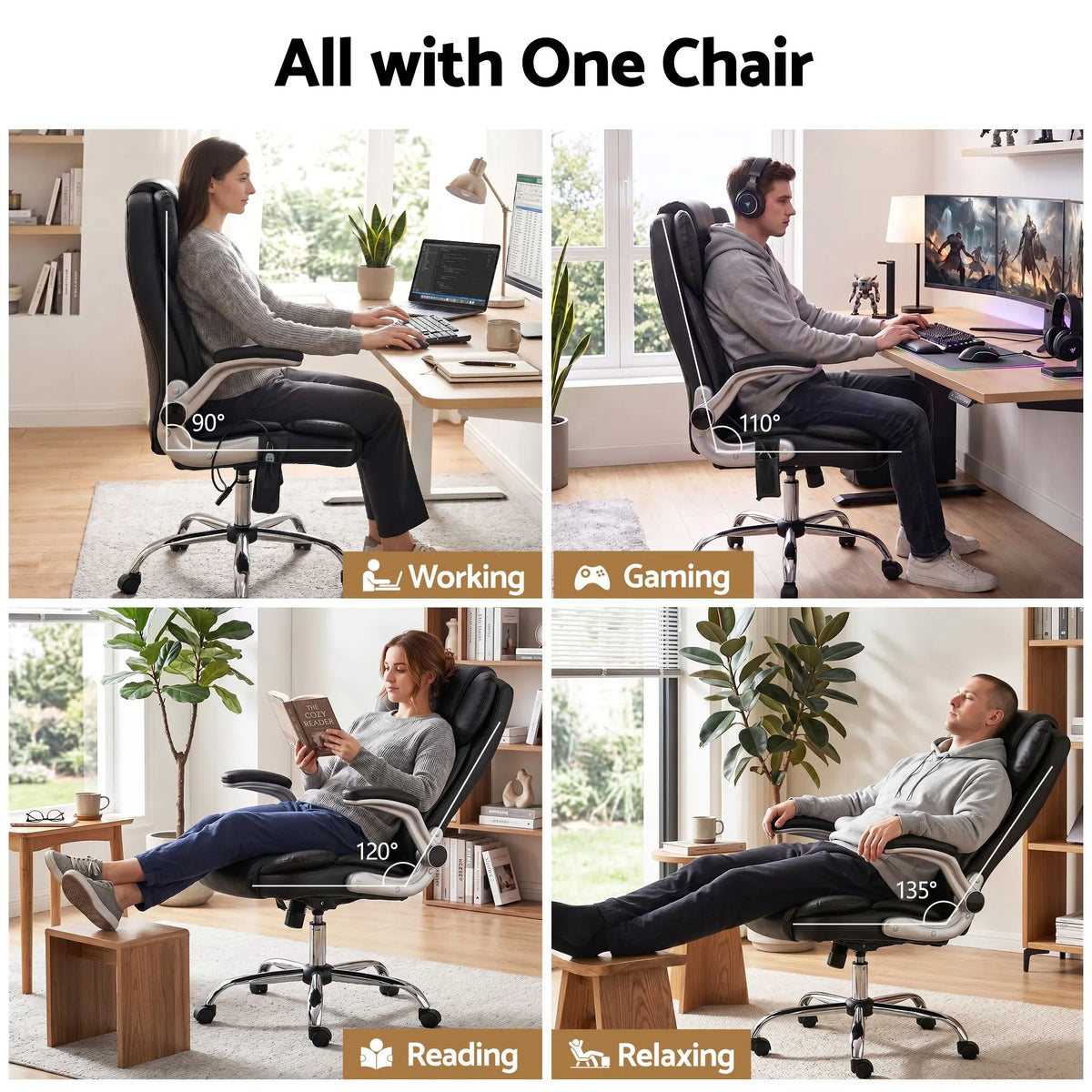 Artiss 8 Point Massage Office Chair PU Leather Black - Image 6