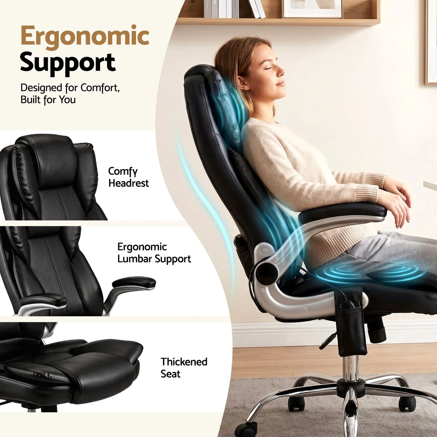 Artiss 8 Point Massage Office Chair PU Leather Black - Image 7