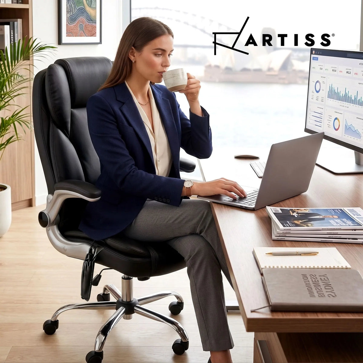 Artiss 8 Point Massage Office Chair PU Leather Black - Image 9