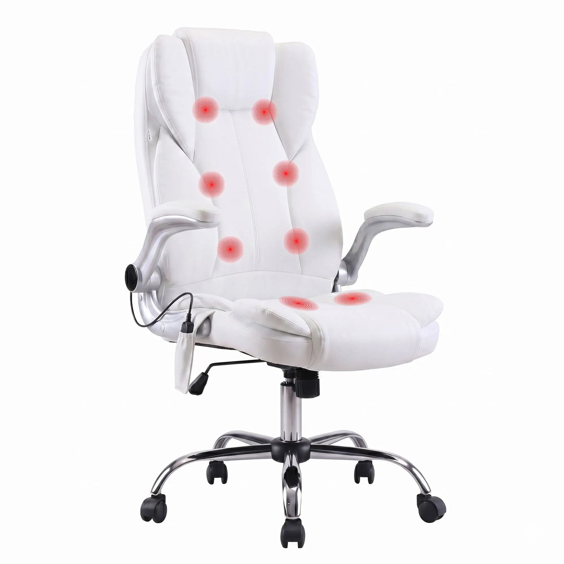Artiss 8 Point Massage Office Chair PU Leather White