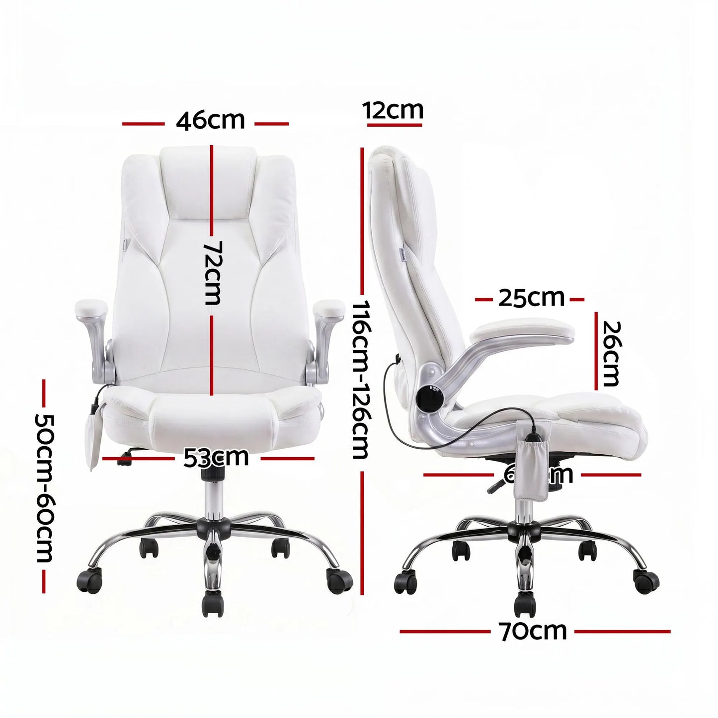 Artiss 8 Point Massage Office Chair PU Leather White - Image 2