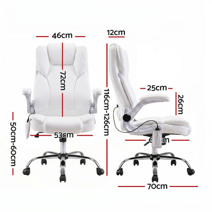 Artiss 8 Point Massage Office Chair PU Leather White - Image 2