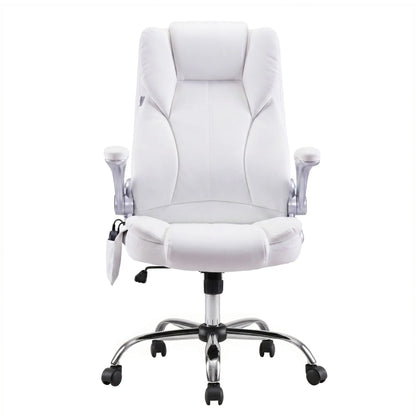 Artiss 8 Point Massage Office Chair PU Leather White - Image 3