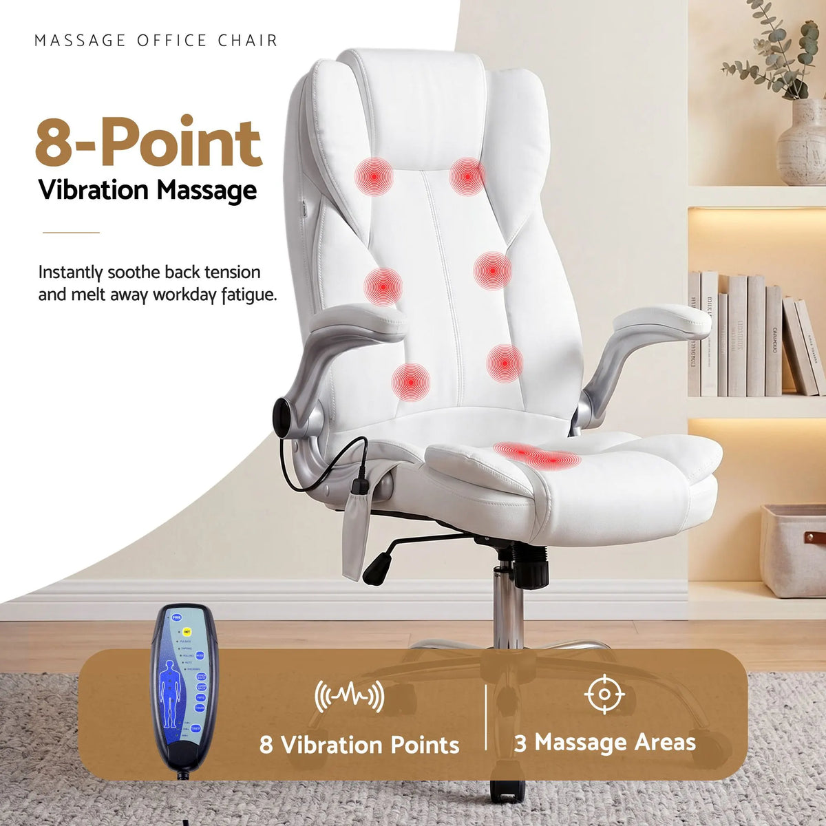 Artiss 8 Point Massage Office Chair PU Leather White - Image 4