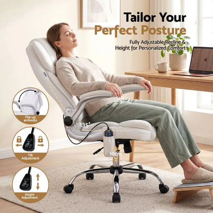 Artiss 8 Point Massage Office Chair PU Leather White - Image 5