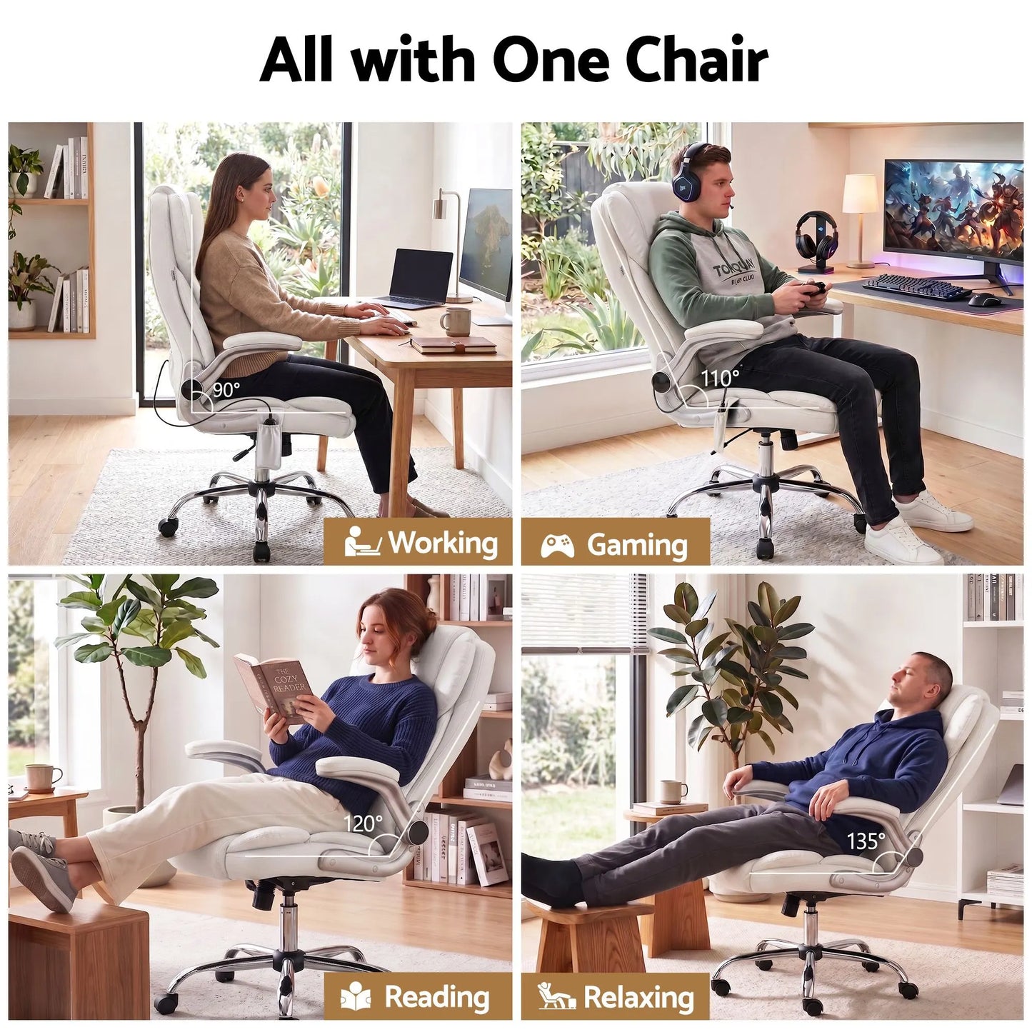 Artiss 8 Point Massage Office Chair PU Leather White - Image 6
