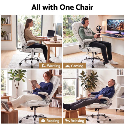 Artiss 8 Point Massage Office Chair PU Leather White - Image 6