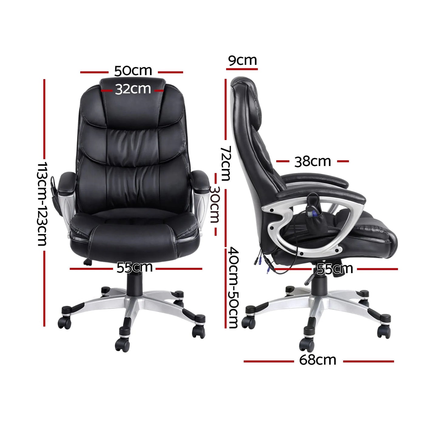 Artiss 8 Point Massage Office Chair Heated Seat PU Black - Image 2