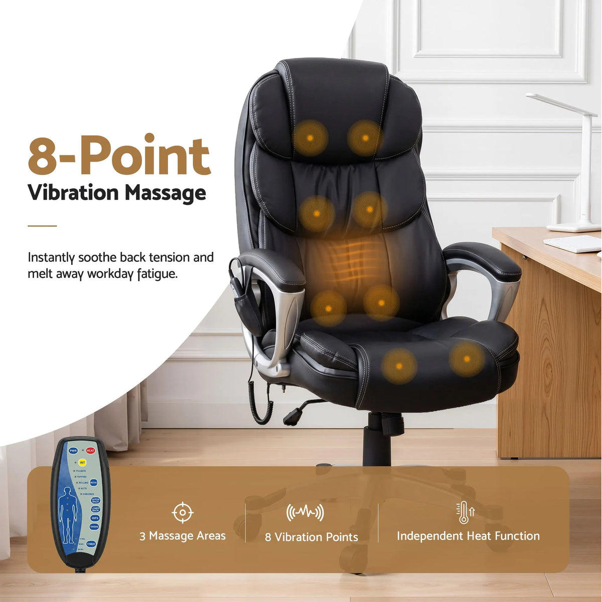 Artiss 8 Point Massage Office Chair Heated Seat PU Black - Image 4