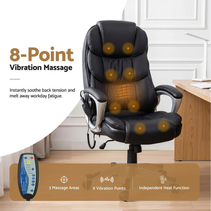 Artiss 8 Point Massage Office Chair Heated Seat PU Black - Image 4