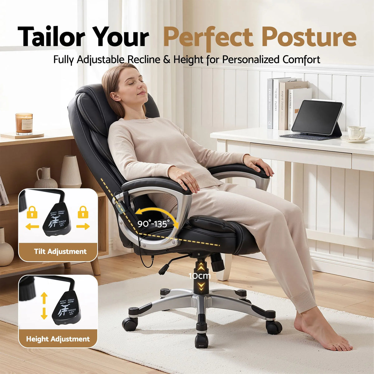 Artiss 8 Point Massage Office Chair Heated Seat PU Black - Image 5