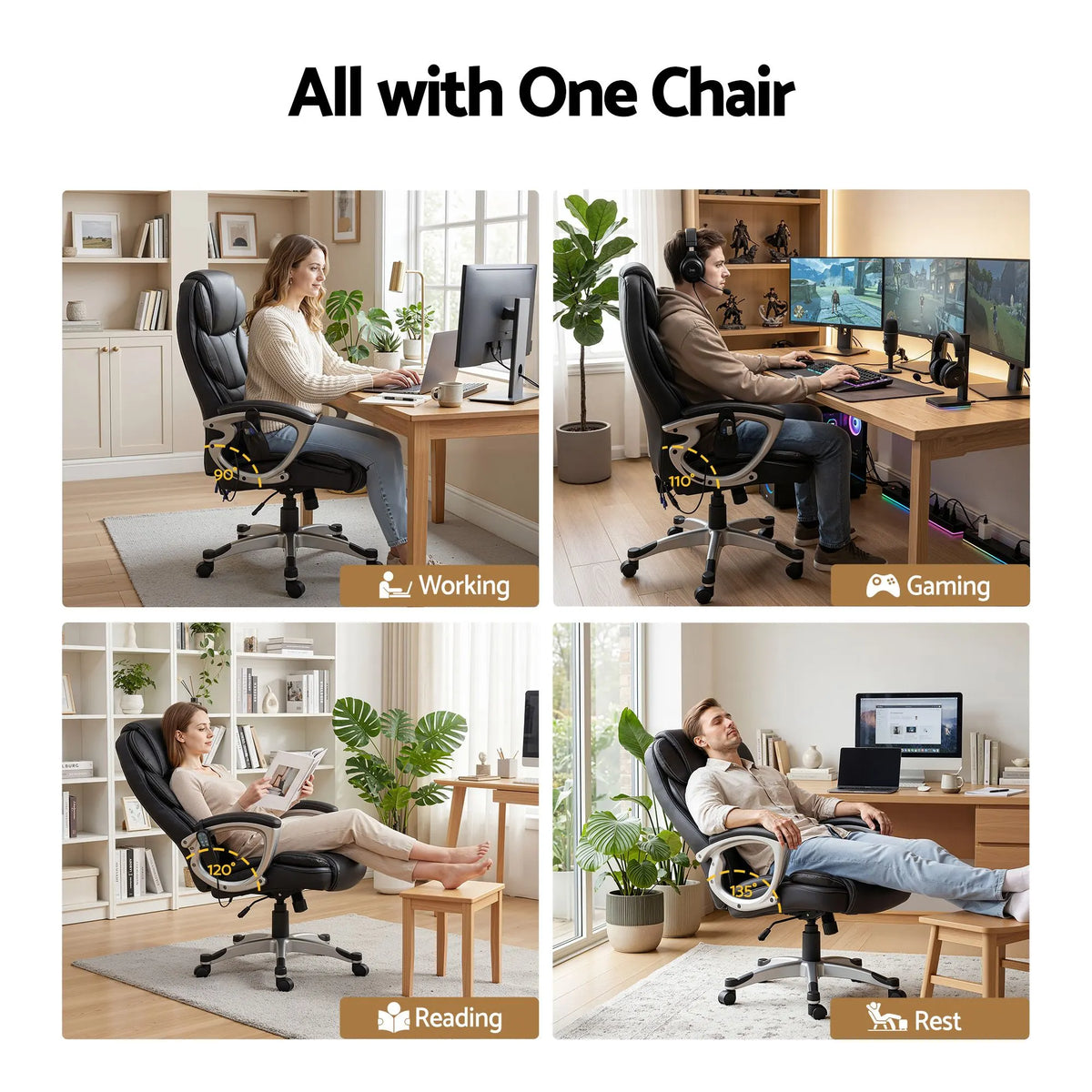 Artiss 8 Point Massage Office Chair Heated Seat PU Black - Image 6