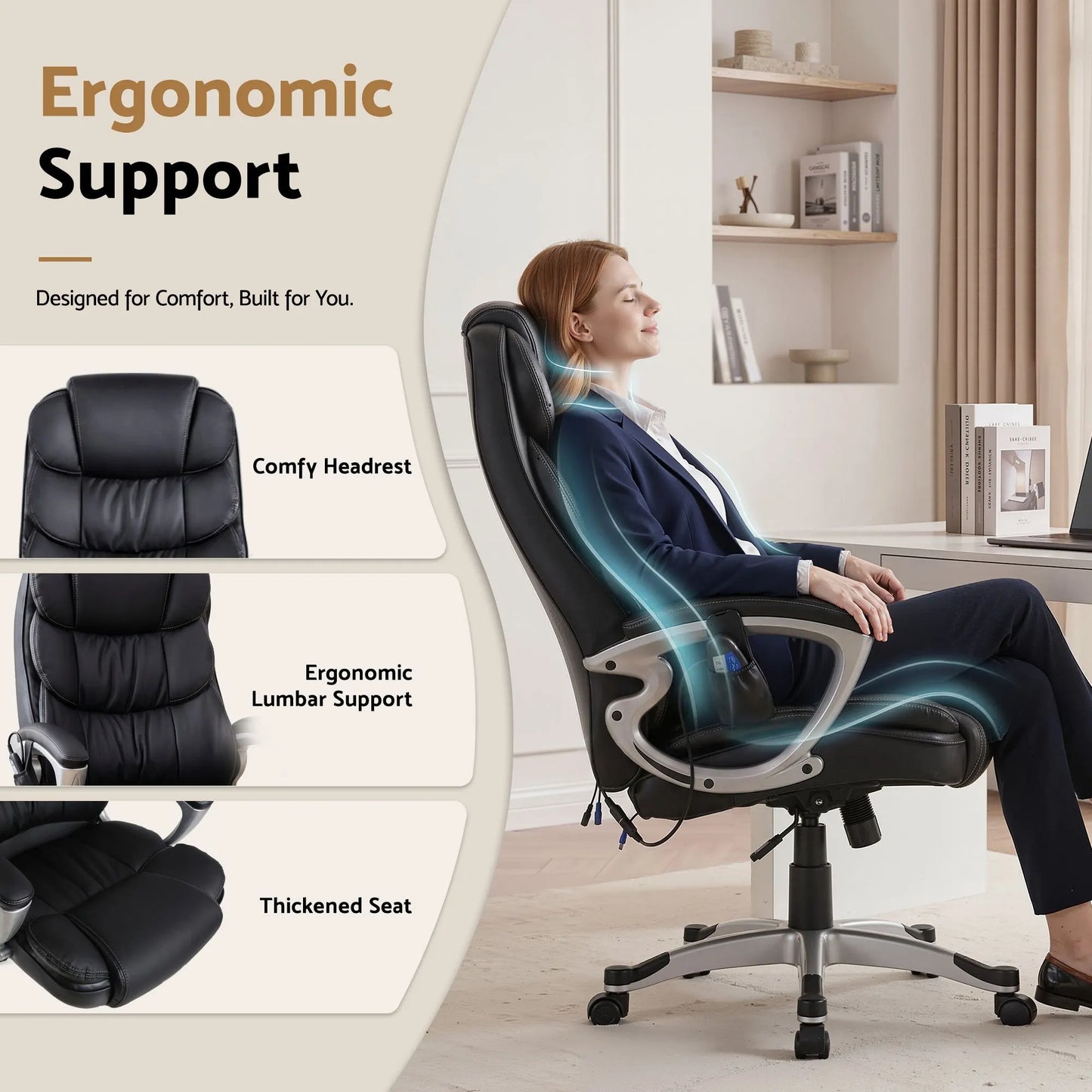 Artiss 8 Point Massage Office Chair Heated Seat PU Black - Image 7