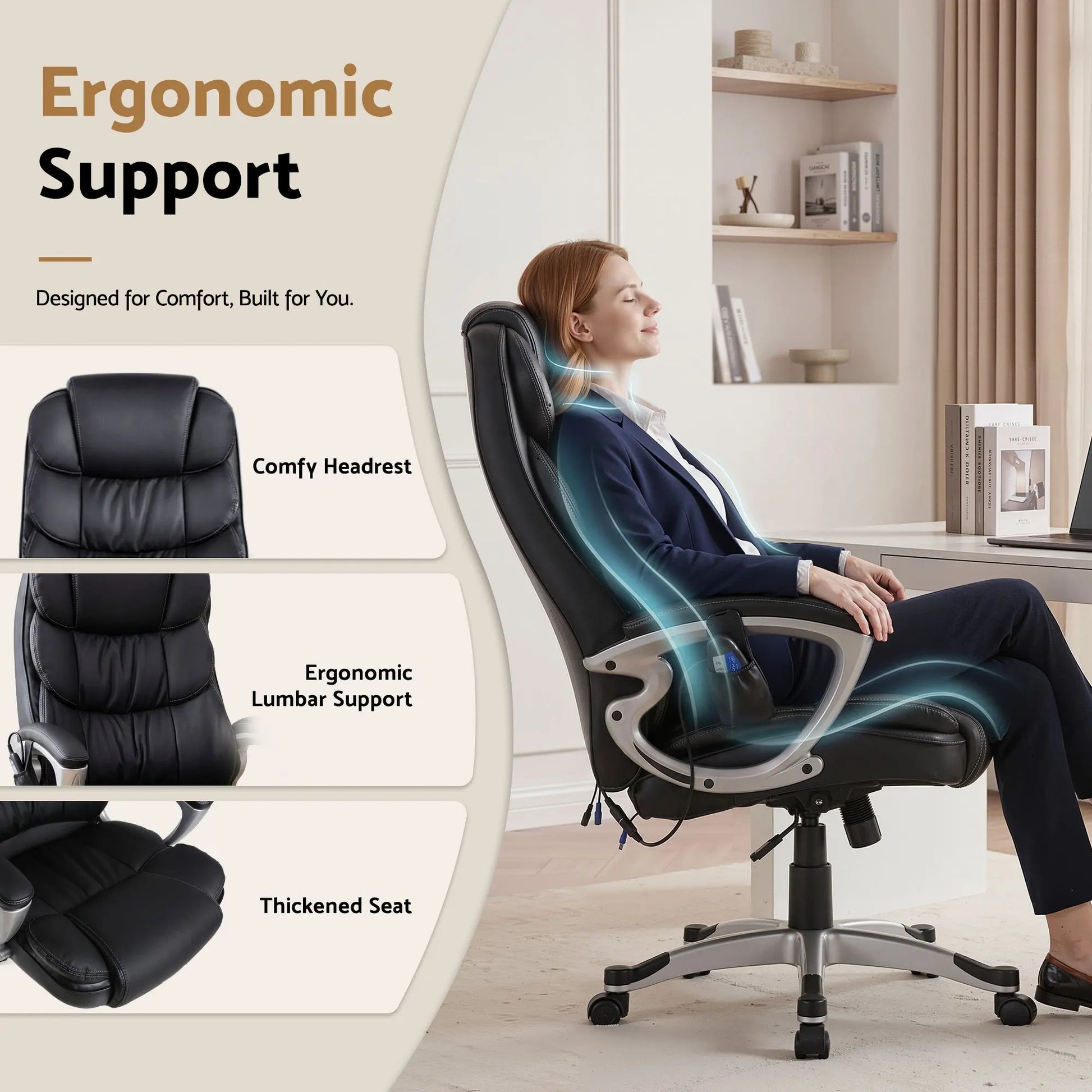 Artiss 8 Point Massage Office Chair Heated Seat PU Black - Image 7