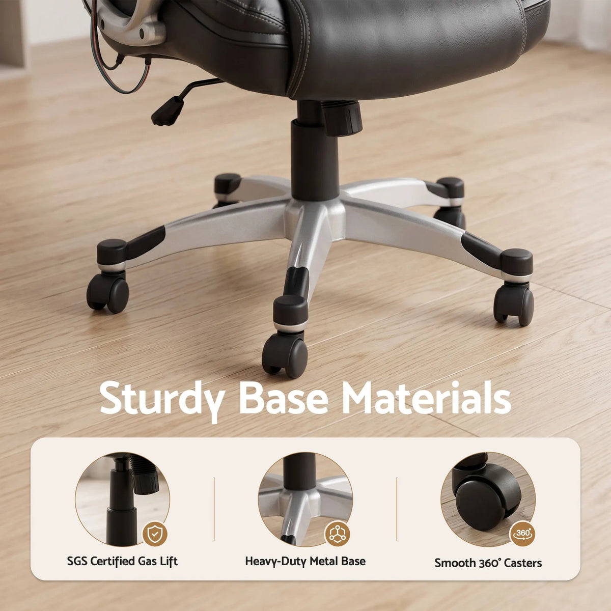 Artiss 8 Point Massage Office Chair Heated Seat PU Black - Image 8