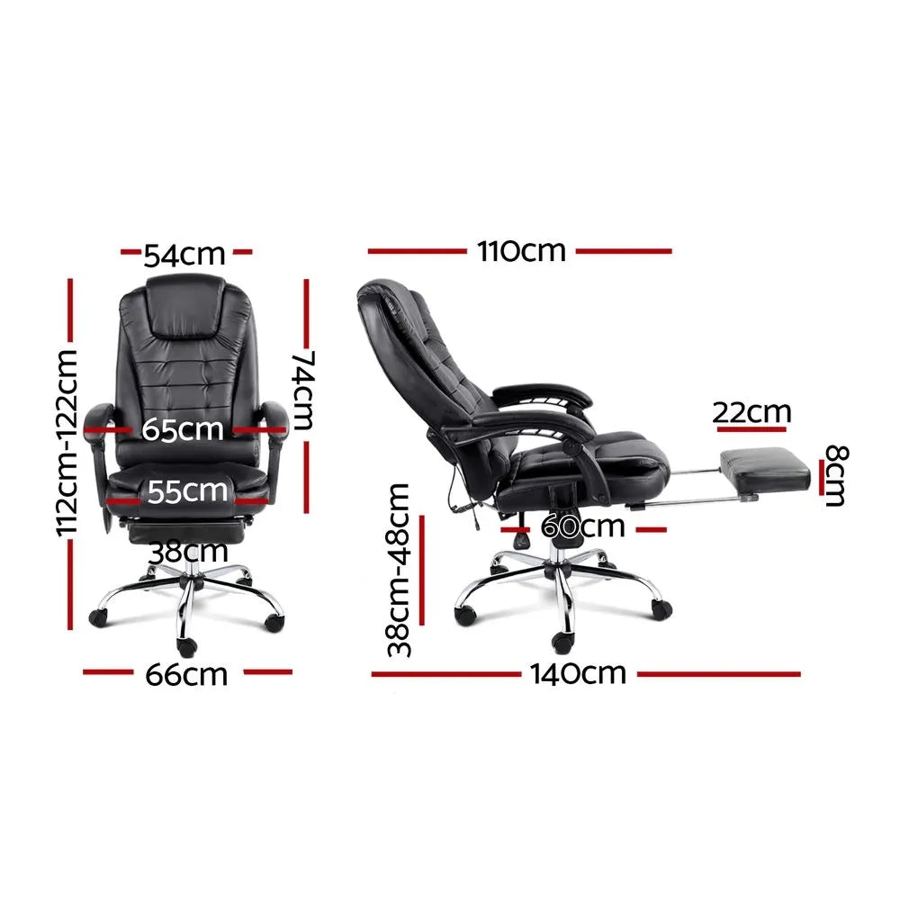 Artiss 8 Point Massage Office Chair PU Leather Footrest Black - Image 2