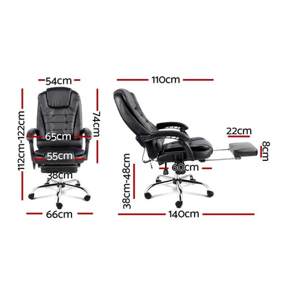 Artiss 8 Point Massage Office Chair PU Leather Footrest Black - Image 2