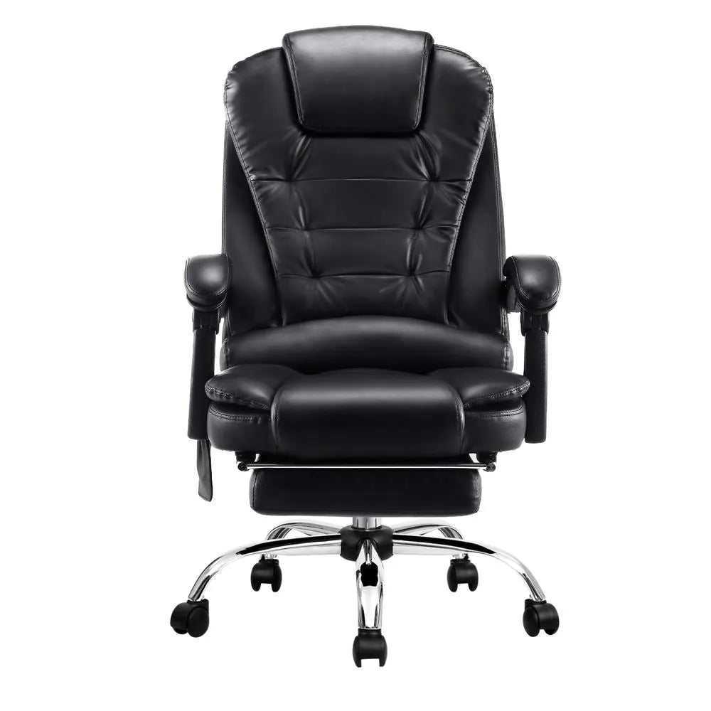 Artiss 8 Point Massage Office Chair PU Leather Footrest Black - Image 3