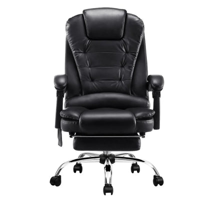 Artiss 8 Point Massage Office Chair PU Leather Footrest Black - Image 3