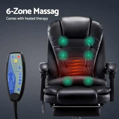 Artiss 8 Point Massage Office Chair PU Leather Footrest Black - Image 4