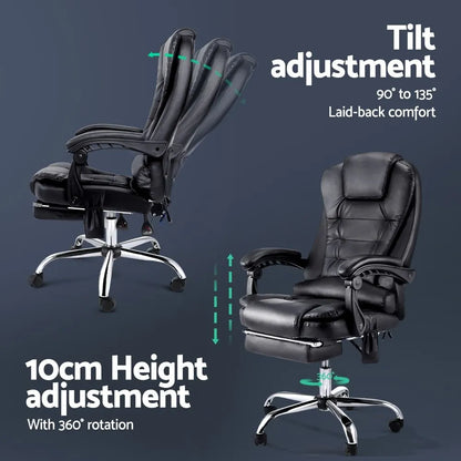 Artiss 8 Point Massage Office Chair PU Leather Footrest Black - Image 5